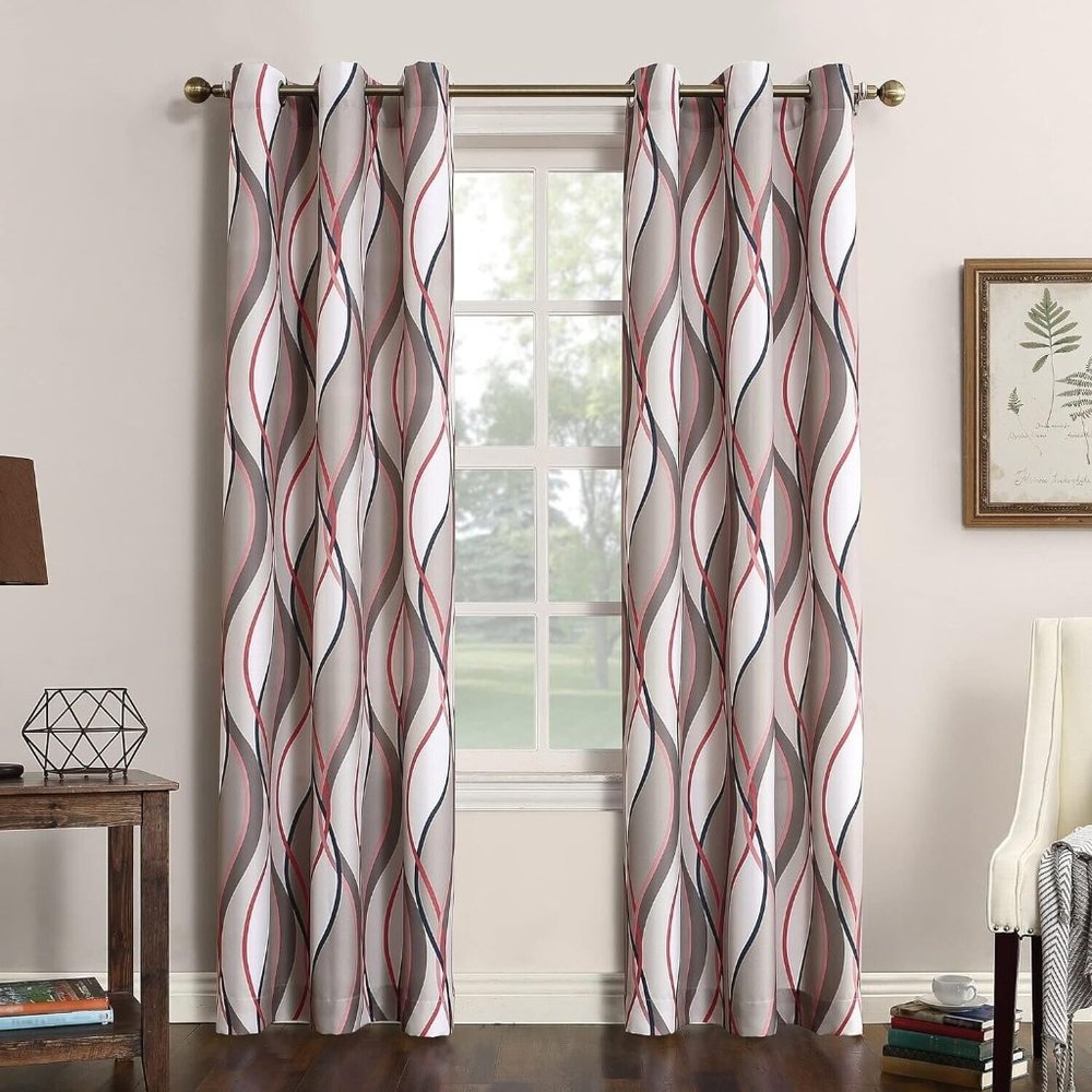 No. 918 Intersect 2-Pack Ogee Print Semi-Sheer Grommet Curtain Panel Pair 48X84"